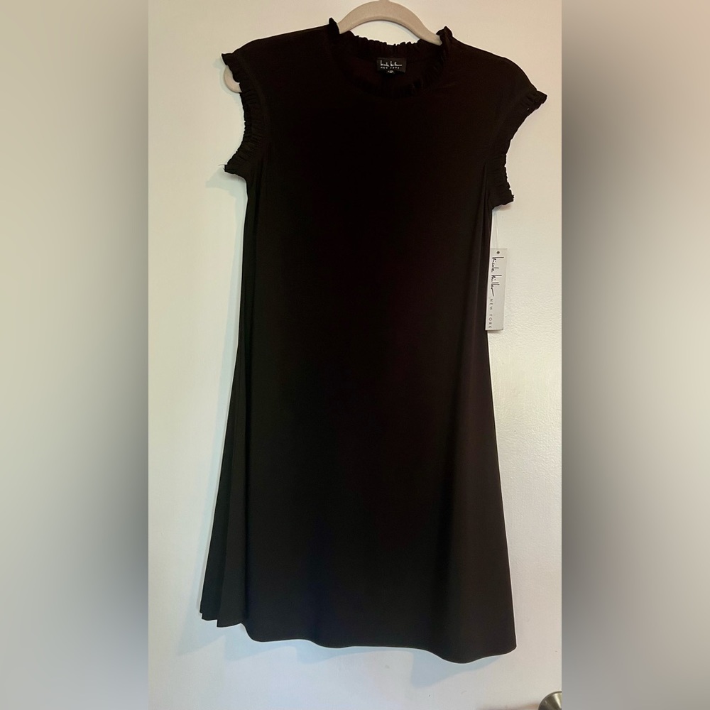 Nicole Miller Black Sheath Dress with Ruffle Cap Sleeves